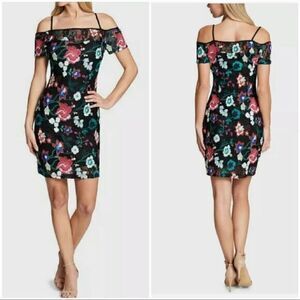 Guess Off the Shoulder Floral Embroidered Lace Dress